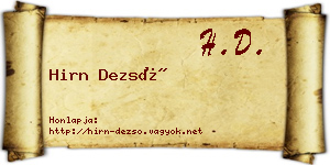 Hirn Dezső névjegykártya